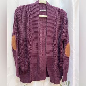 Pink Clover Arianna Elbow Patch Textured Cardigan - Dark Purple / Burgundy - Lg